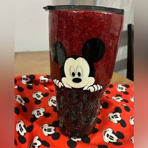 Sparkling Red  & black Glitter Mickey Mouse Tumbler. 32oz
